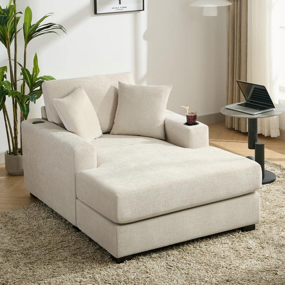 Harper & Bright Designs Cream 43.5 in. Chenille Oversized