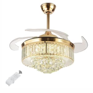 42 in. Integrated LED Indoor Gold Crystal Acrylic Retractable Blade Ceiling Fan with Light
