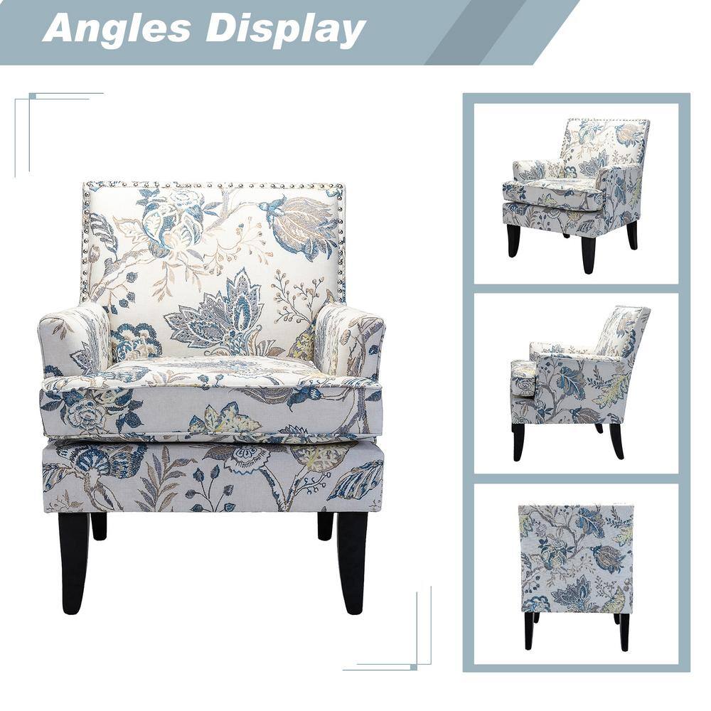 Blue and Yellow Floral Armchair with Nailhead Trim