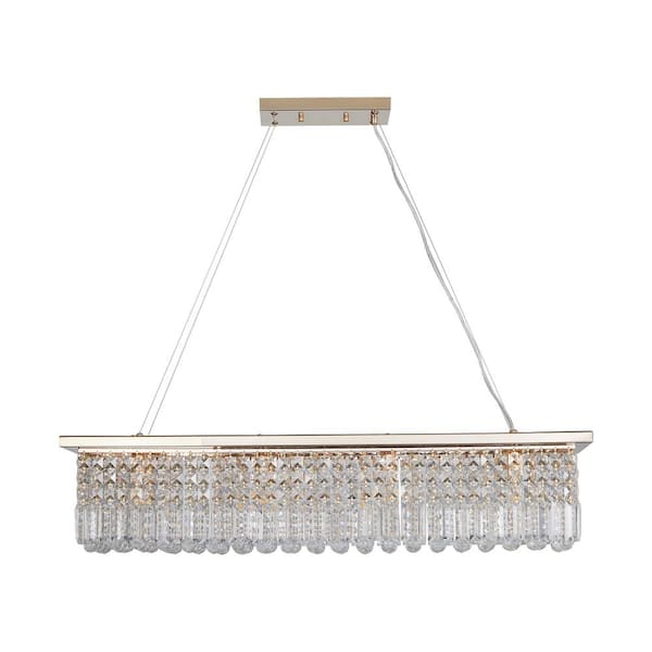 BIBIVIS 8-Light Fixture Gold Modern Crystal Chandelier for Dining Room, Rectangular Pendant Light Fixture (Bulb Not Included)