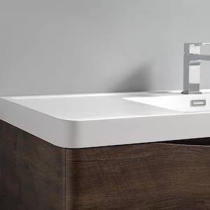 Tuscany 24 in. Modern Wall Hung Bath Vanity in Rosewood with Vanity Top in White with White Basin and Medicine Cabinet