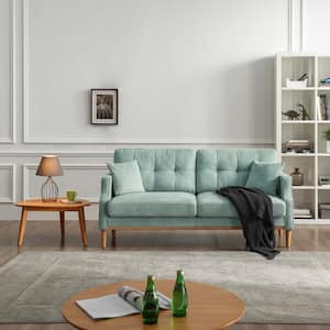 Crassa 70.1 in. Straight Arm, Spillproof Fabric, Rectangle USB Charger 3-seater Sofa, in. Baby Blue