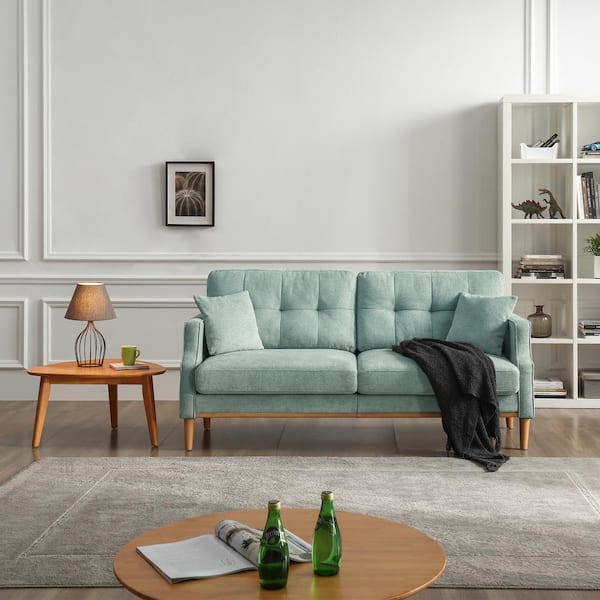 Noble House Crassa 70.1 in. Straight Arm, Spillproof Fabric, Rectangle USB Charger 3-seater Sofa, in. Baby Blue