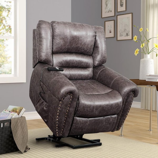 Merax 39 in. Width Big and Tall Brown Faux Leather Power Reclining Recliner