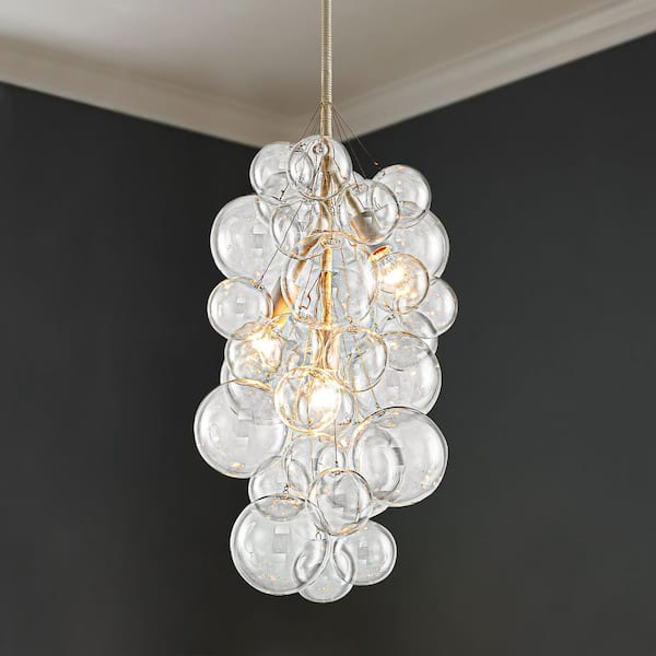 Y'INSP 3-Light Matt White Clear Glass Grape Modern Cluster Bubble Chandelier for Kitchen Island with No Bulbs Included