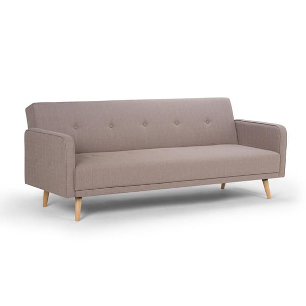 Simpli Home Courtney 81.9 in. Mocha Polyester 4-Seater Full Sleeper Sofa Bed with Tapered Legs