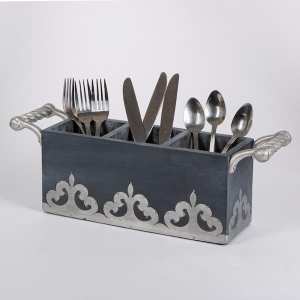 GG Collection Heritage Wood and Metal Flatware Caddy