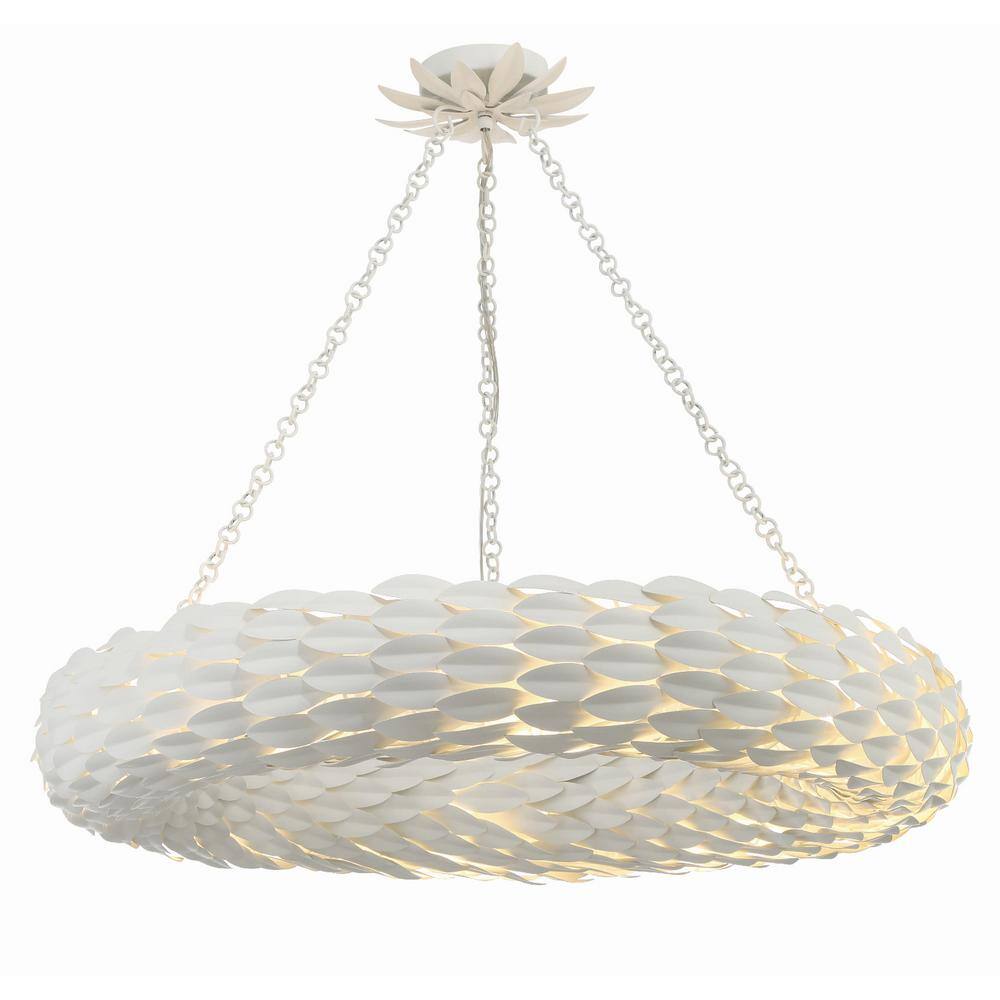 Matte White 8-Light Wrought Iron Leaf Chandelier
