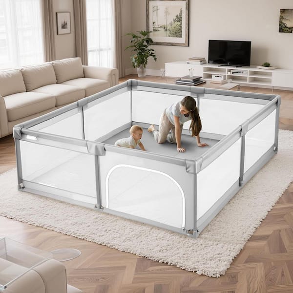Large Baby Playpen, 78.7 x 58.7 in., Indoor/Outdoor Fence with 50 Balls, Zippered Door, No-Gap Safety Mesh for Toddlers