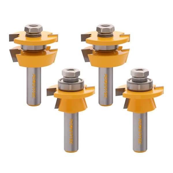 1-5/8 in. Dia., 1/2 in. Shank, Cabinet Door Rail and Stile Tungsten Carbide Router Bit Set, Shaker Profile (4-Piece)