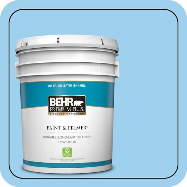 BEHR PREMIUM PLUS 5 gal. #P500-3 Spa Blue Satin Enamel Low Odor Interior Paint & Primer
