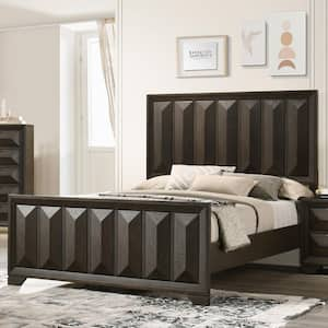 Pinnete Brown Wood Frame Queen Panel Bed with Vertical Faceted Panel Headboard and Footboard