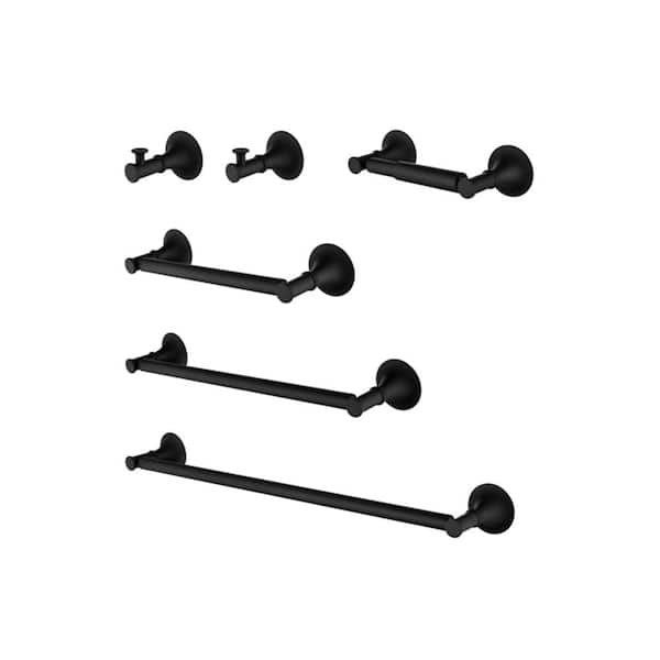 Adrinfly 6 Pcs Wall Mount Bathroom Towel Rack Set in Matte Black Brass