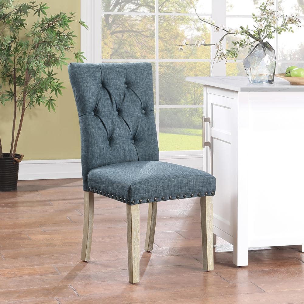 Indigo Upholstered Parsons Side Chair with Wood Legs