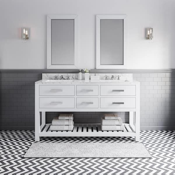 Water Creation 60 in. Vanity in Carrara White with Marble Vanity Top in Carrara White
