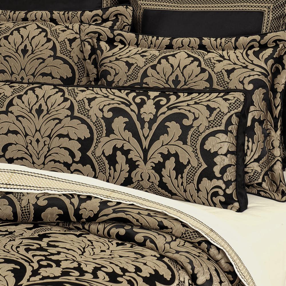 Branson Black and Gold Damask Bolster Pillow