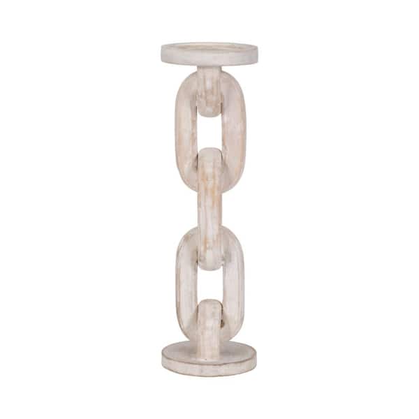 White 14 in. Wood Coastal Chain Link Pillar Candle Holder