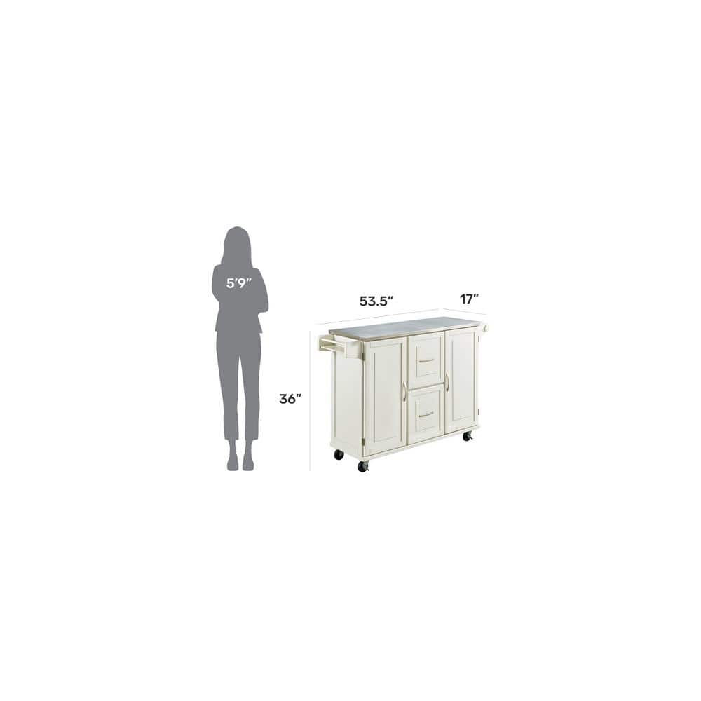 Stainless Steel Top Kitchen Cart with Spice Rack and Storage, Off-White