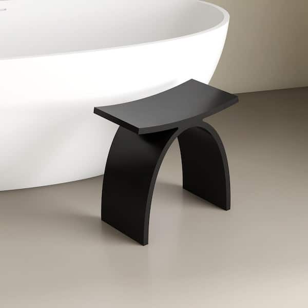Sotix 16 in. x 9 in. Freestanding Solid Surface Shower Stool Vanity Seat in Black
