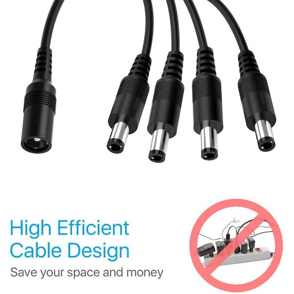 4 Way DC Power Supply Splitter Cable for 12V PSU CCTV Camera DVR Security Kit 