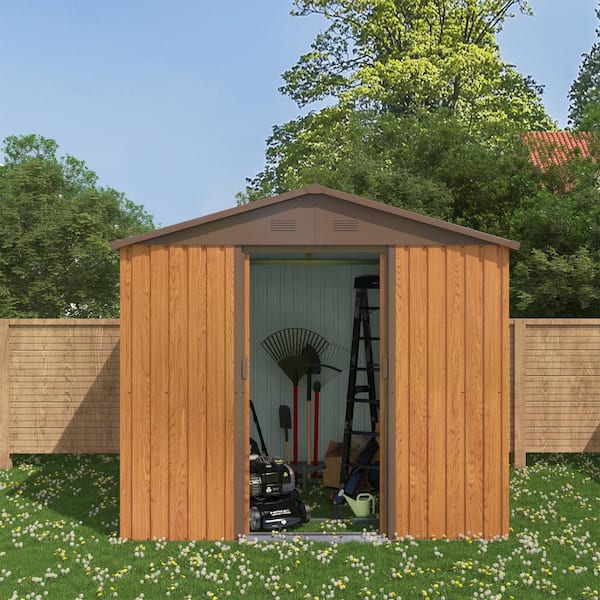 8 ft. W x 6 ft. D Metal Storage Shed Waterproof in Brown with Double Door (39.4 sq. ft.)