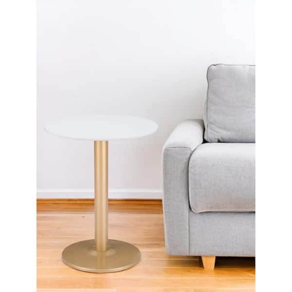 HomeRoots 23.6 in. Gold And White Round MDF End Table