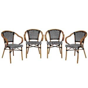 Brown Aluminum Outdoor Dining Chair in Black Set of 4