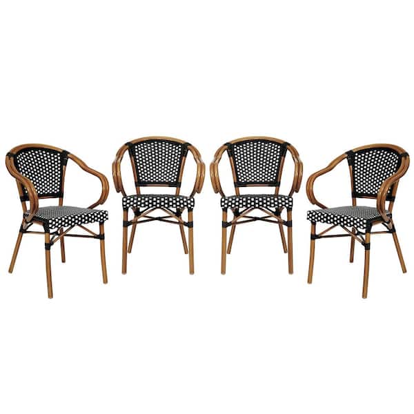 Brown Aluminum Outdoor Dining Chair in Black Set of 4