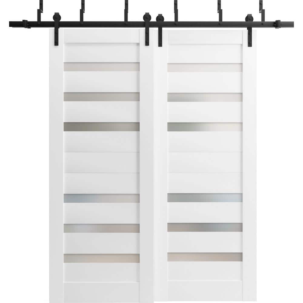 48 in. x 96 in. 2 Panel Frosted Glass White Wood Sliding Barn Door with Hardware Kit price history on PriceWatchPro
