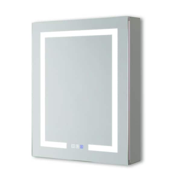 tunuo 24 in. W x 30 in. H Rectangular Silver Aluminum Recessed/Surface Mount Medicine Cabinet with Mirror and 3-Shelves