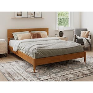 Aria Light Toffee Natural Bronze Solid Wood Frame Queen Modern Low Profile Platform Bed