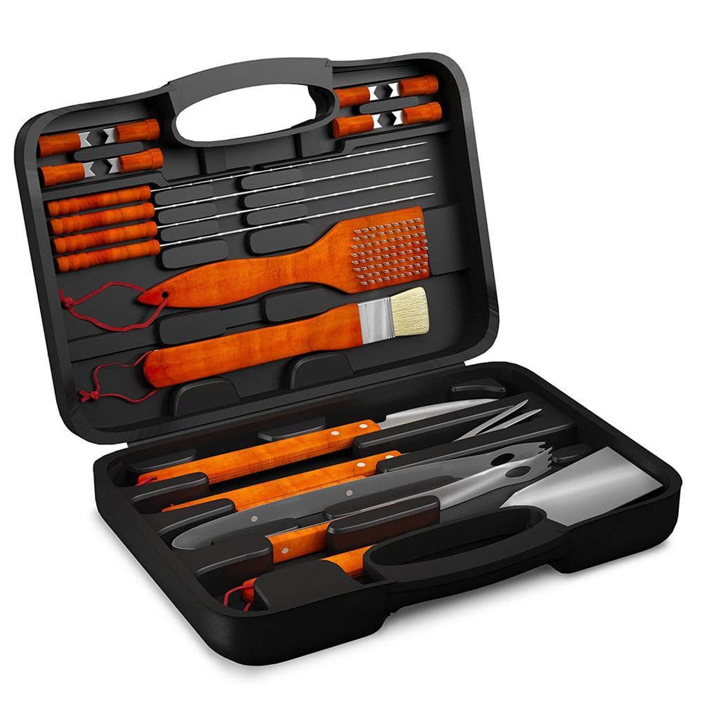Pure Garden 18-Piece Stainless Steel Wood BBQ Grill Tool Set