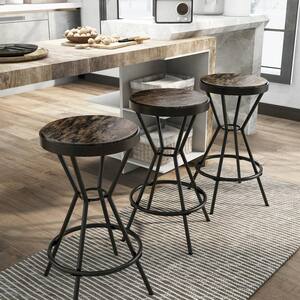 Lure Lake 24 in. Black Backless Steel Frame Bar Stool with Wooden Seat