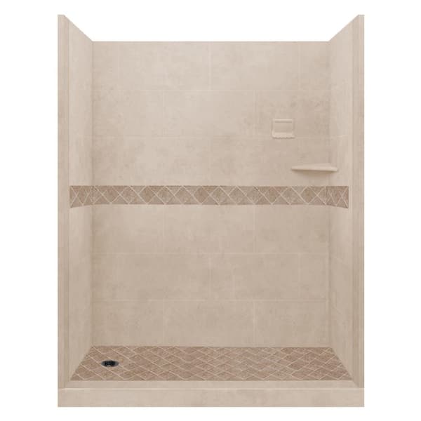 American Bath Factory Espresso Diamond 60 in. x 36 in. x 80 in. Left Drain Alcove Shower Pan and Walls in Brown Sugar, and Black Pipe Drain