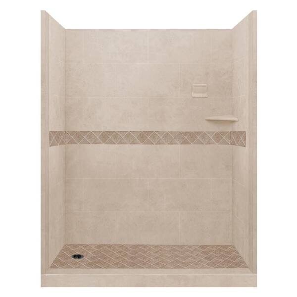 American Bath Factory Espresso Diamond 60 in. x 42 in. x 80 in. Left Drain Alcove Shower Pan and Walls in Brown Sugar, and Black Pipe Drain
