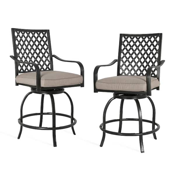 ULAX FURNITURE Swivel Metal Patio Outdoor Bar Stool with Beige Cushion (2-Pack)