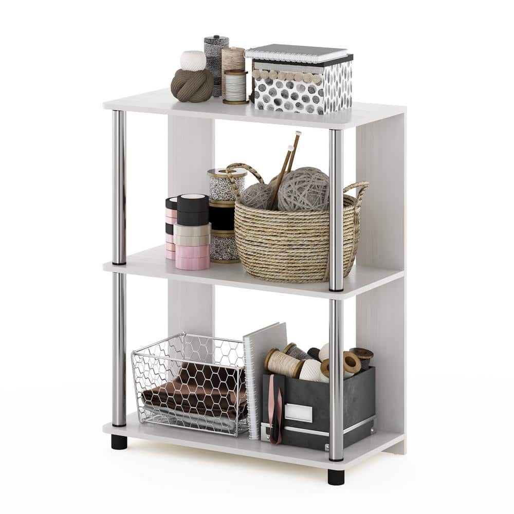 White Oak 3-Tier Adjustable Wood Bookcase with Chrome Accents