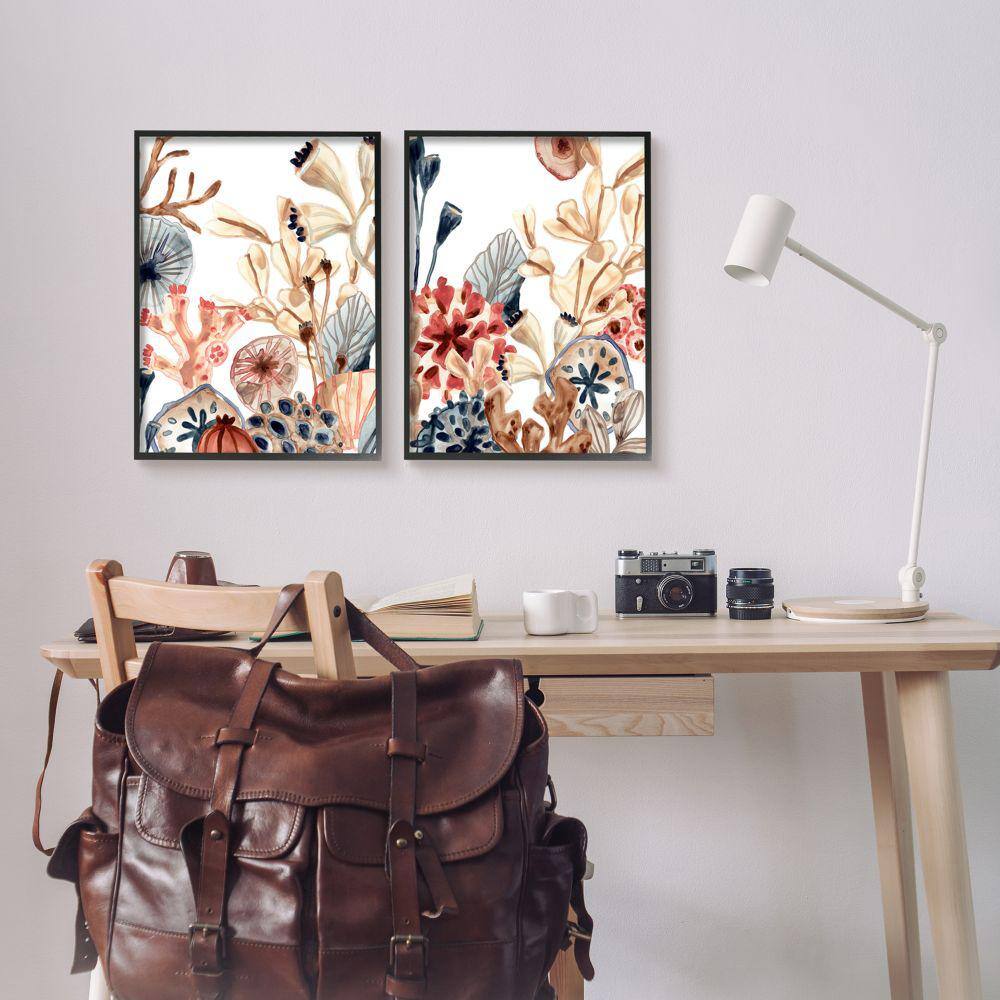 Tropical Coral Abstract Print on Canvas with Black Frame