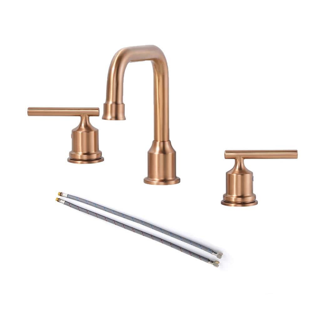 ALEASHA 8 in. Widespread Double Handle High Arc Bathroom Faucet in Rose ...