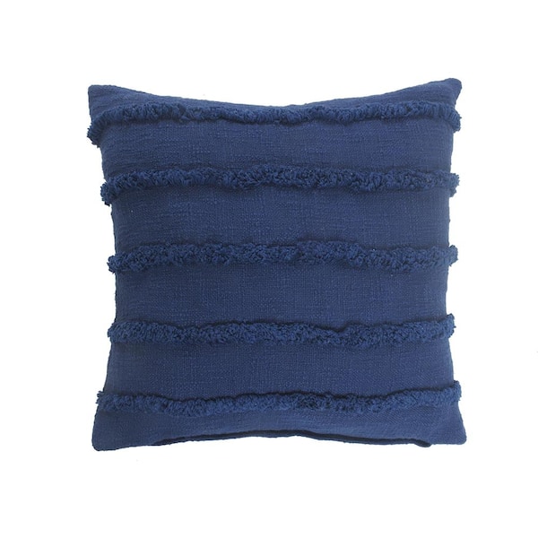 LR Home Striped Deep Blue Over Tufted Solid 20 in. x 20 in. Throw Pillow