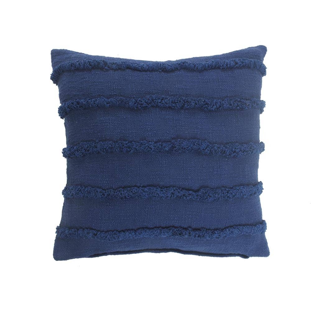 Striped Deep Blue Over Tufted Solid 20 in. x 20 in. Indoor Throw Pillow