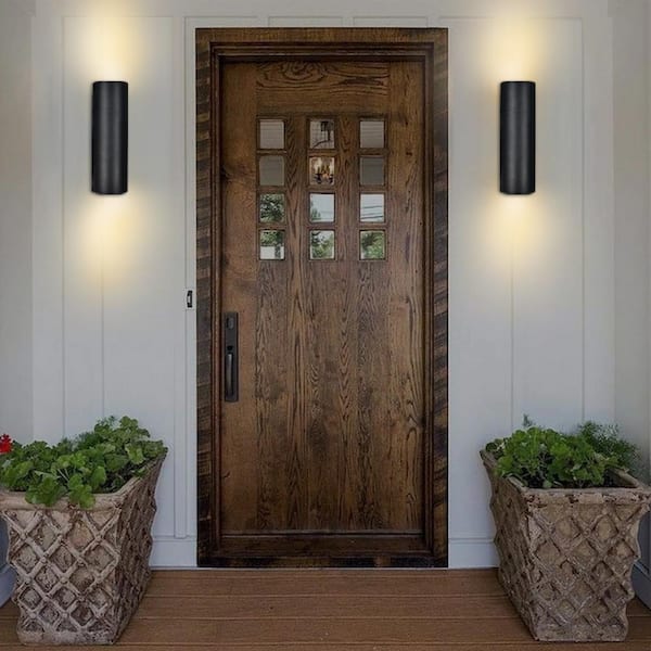 2-Light Matte Black Outdoor Cylinder Mount Wall Lantern Light Sconce