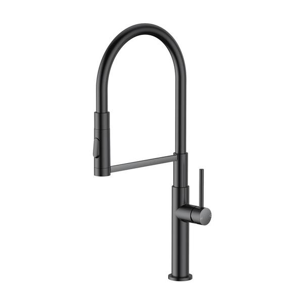 Logmey High Arc Single Handle Gooseneck Pull Out Sprayer Kitchen Faucet with 2-Mode Spray in Matte Black