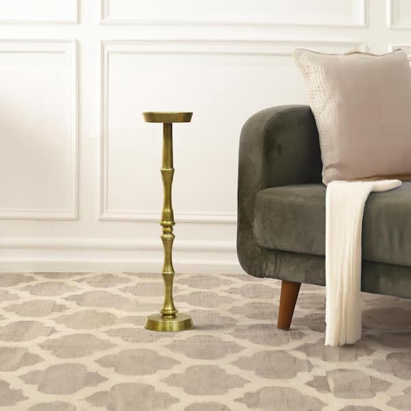 6 in. Oxidized Brass Round Aluminum Side End Drink Table with Turned Pedestal Base