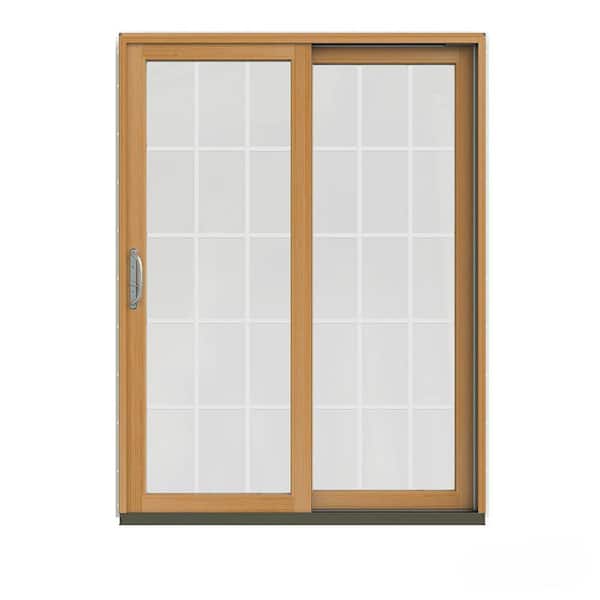 JELD-WEN 60 in. x 80 in. W-2500 Contemporary Vanilla Clad Wood Right-Hand 15 Lite Sliding Patio Door w/Stained Interior