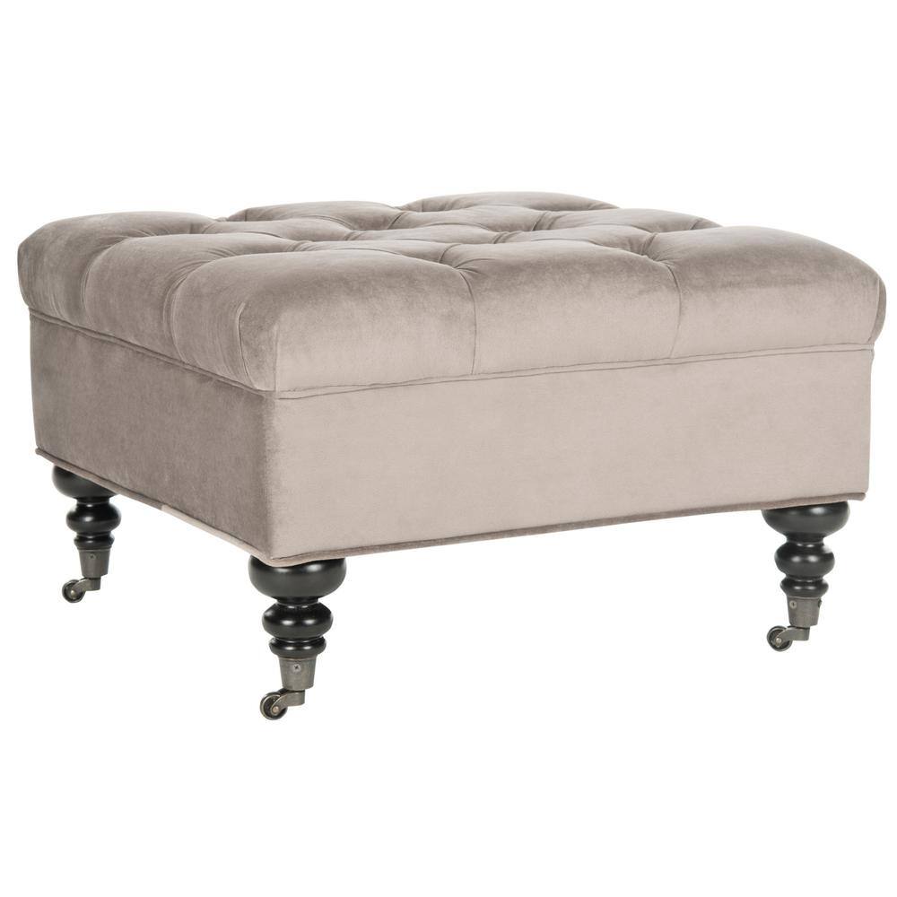 Angeline Gray Tufted Cotton Ottoman with Birchwood Legs