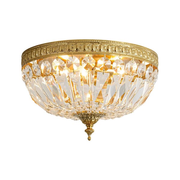 Jarvis 13 In. 3-Light Classic Crystal Flush Mount with Gold Finish and Petal-Shaped Shade