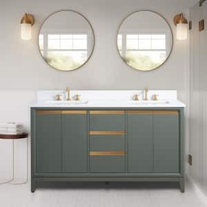 60 in. W x 22 in. D x 34 in. H Double Sink Bathroom Vanity in Vintage Green with Engineered Marble Top