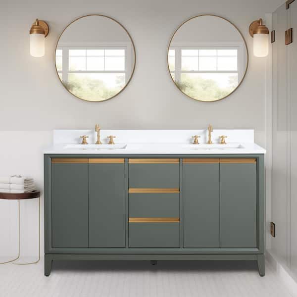 Vanity Art 60 in. W x 22 in. D x 34 in. H Double Sink Bathroom Vanity in Vintage Green with Engineered Marble Top