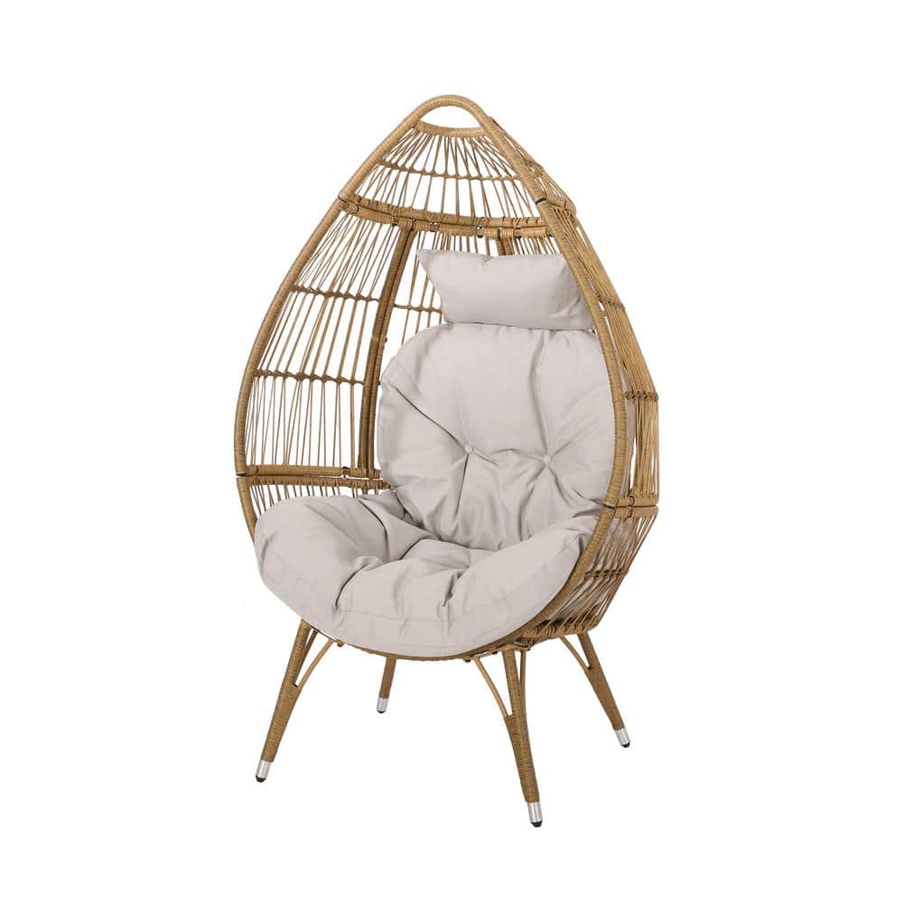 Serina Iron Wicker Outdoor Teardrop Chair Couch with Beige Cushion